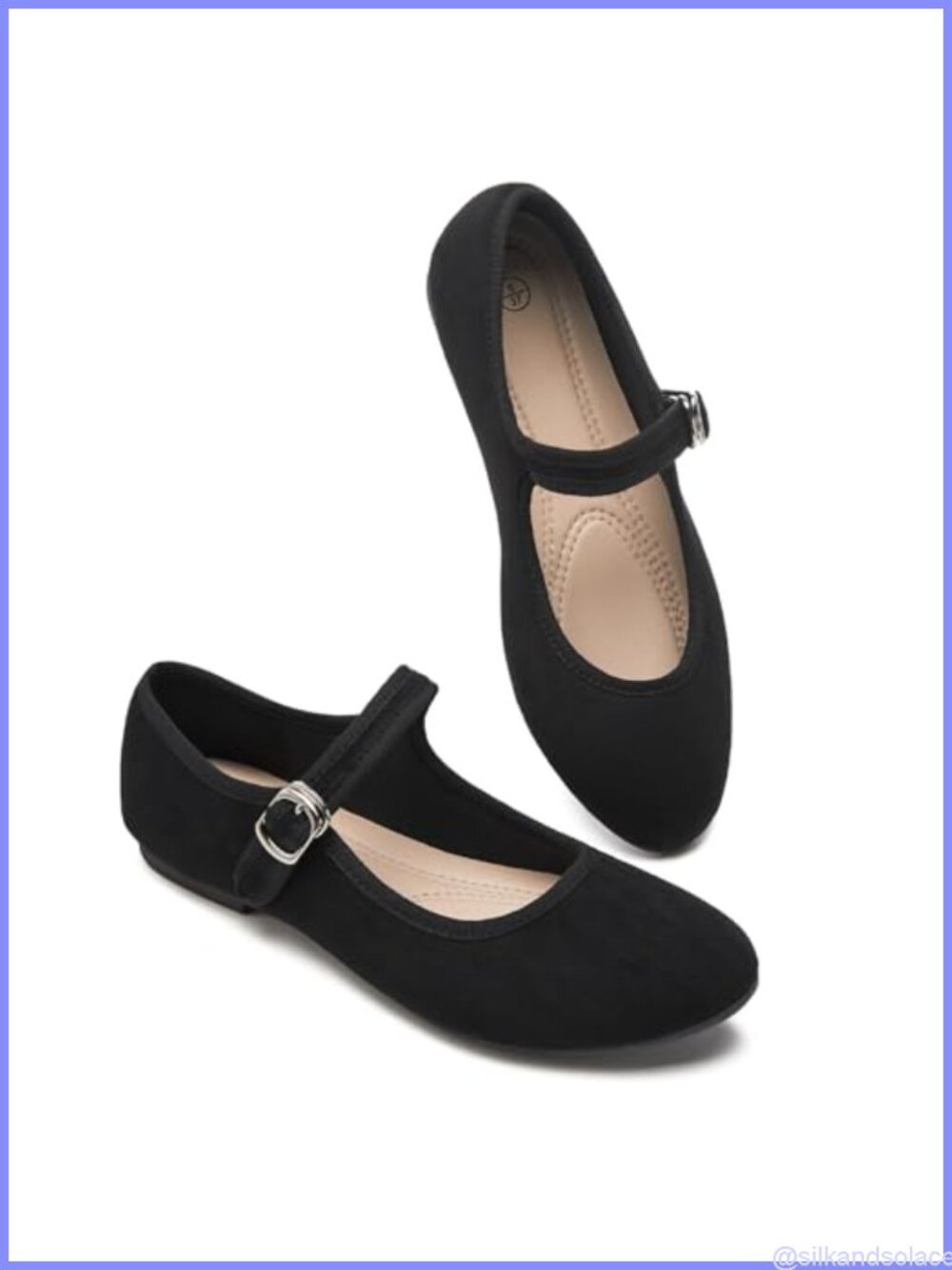 Womens Mary Jane Flats with Adjustable Strap Faux Suede Comfortable Round Toe